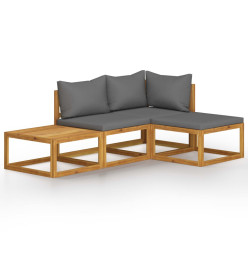 Salon de jardin 4 pcs avec coussin Bois d'acacia solide