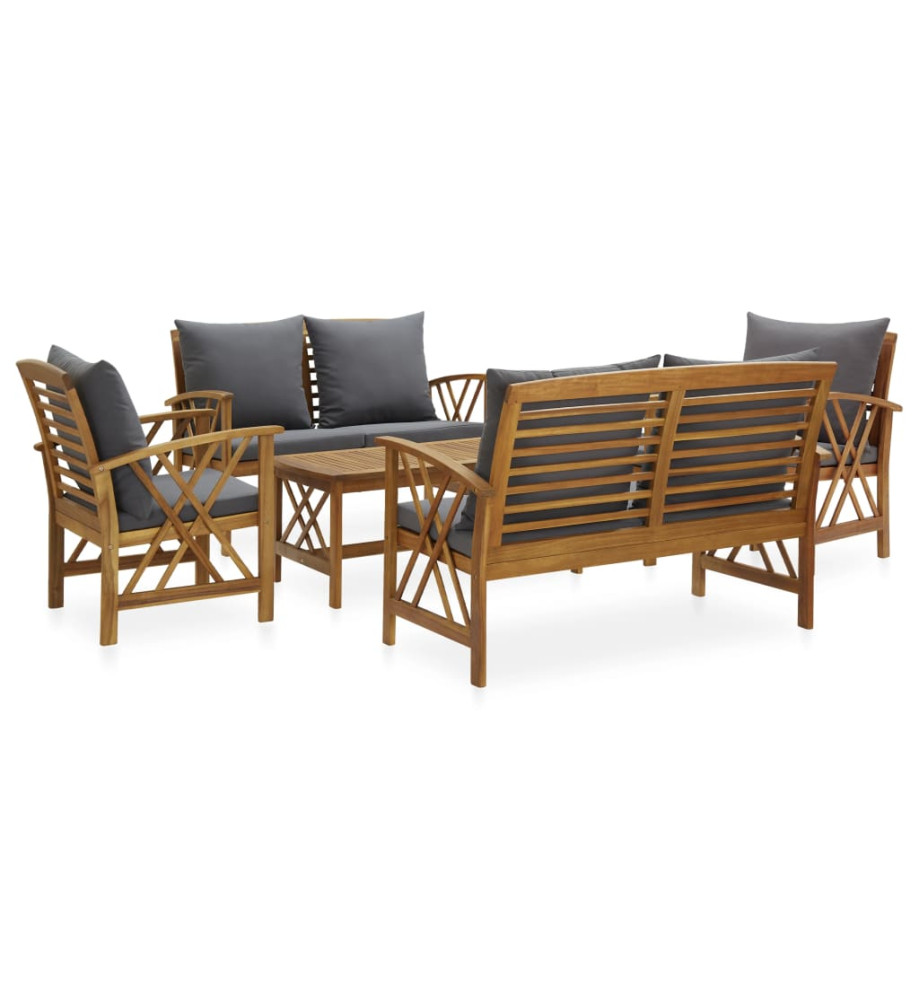 Salon de jardin 5 pcs avec coussins Bois d'acacia solide Salon de jardin 5 pcs avec coussins Bois d'acacia solide