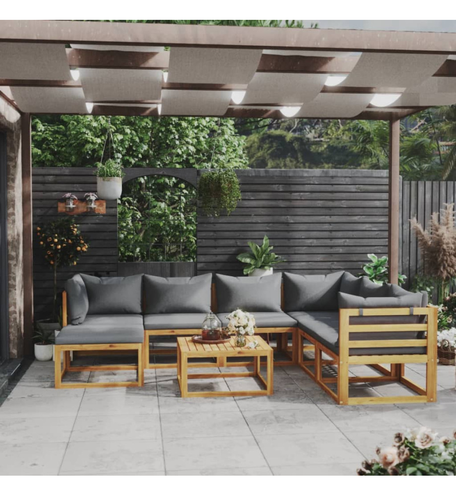 Salon de jardin 8 pcs avec coussin Bois d'acacia solide Salon de jardin 8 pcs avec coussin Bois d'acacia solide