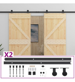 Porte coulissante avec kit de quincaillerie 90x210cm Pin massif