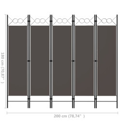 Cloison de séparation 5 panneaux Anthracite 200x180 cm