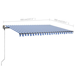 Auvent manuel rétractable sur pied 400x300 cm Bleu et blanc