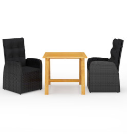 Ensemble de salle à manger de jardin 3 pcs Noir
