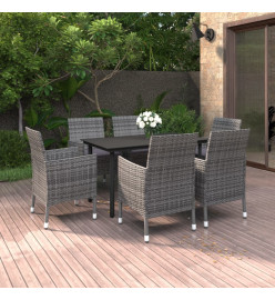 Mobilier à dîner de jardin coussins 7 pcs Résine tressée Verre