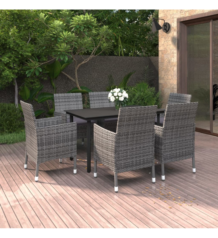 Mobilier à dîner de jardin coussins 7 pcs Résine tressée Verre Mobilier à dîner de jardin coussins 7 pcs Résine tressée Verre