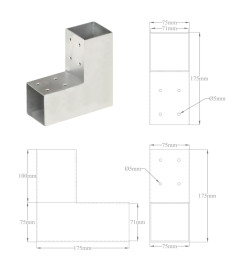 Connecteurs de poteau 4 pcs Forme en L Métal galvanisé 71x71 mm