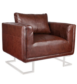 Fauteuil cube avec pieds chromés Marron Similicuir