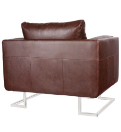 Fauteuil cube avec pieds chromés Marron Similicuir