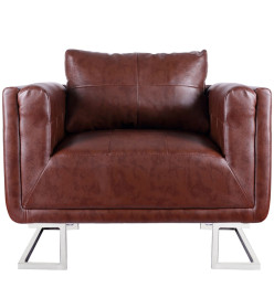 Fauteuil cube avec pieds chromés Marron Similicuir