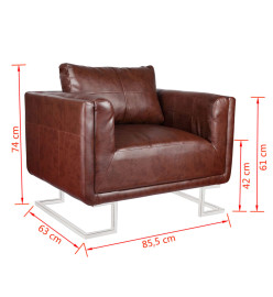 Fauteuil cube avec pieds chromés Marron Similicuir