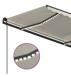 Auvent automatique capteur de vent et LED 5x3,5 m Crème