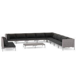 Salon de jardin 12 pcs avec coussins Résine tressée Gris foncé