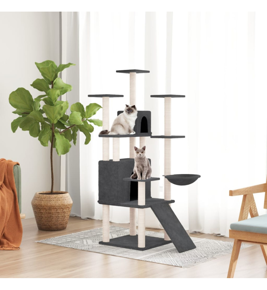 Arbre à chat avec griffoirs en sisal Gris foncé 154 cm