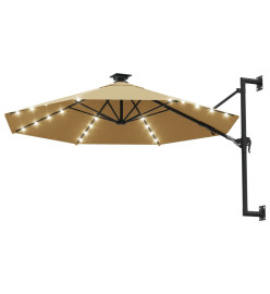 Parasol mural avec mât métallique et LED 300 cm Taupe