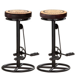 Tabourets de bar avec motif lot de 2 noir/marron cuir véritable