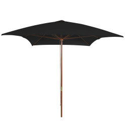 Parasol d'extérieur avec mât en bois Noir 200x300 cm