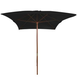 Parasol d'extérieur avec mât en bois Noir 200x300 cm