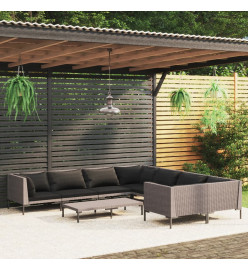 Salon de jardin 9 pcs avec coussins Résine tressée Gris foncé