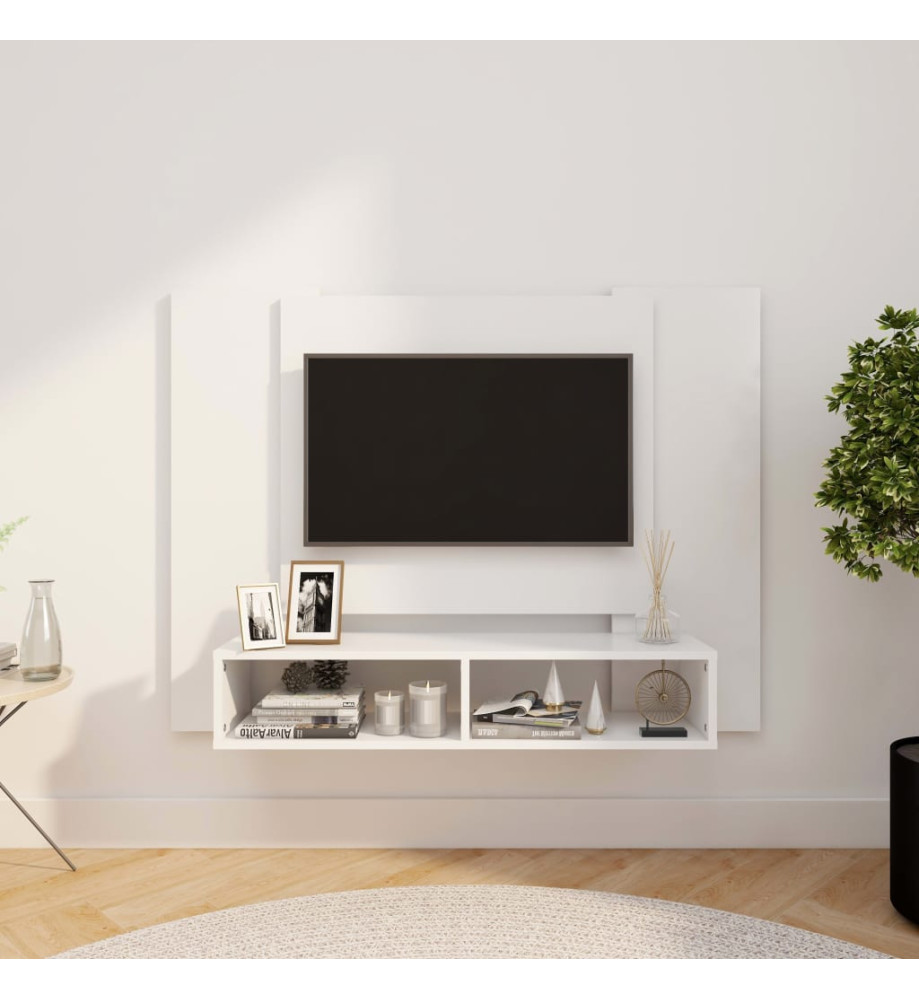 Meuble TV mural Blanc 120x23,5x90 cm Aggloméré