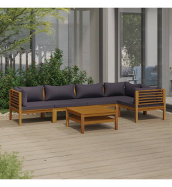 Salon de jardin 6 pcs avec coussin Bois d'acacia solide