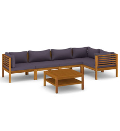 Salon de jardin 6 pcs avec coussin Bois d'acacia solide