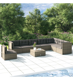 Salon de jardin 8 pcs avec coussins Gris Résine tressée