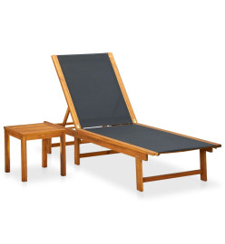 Chaise longue avec table Bois d'acacia solide et textilène