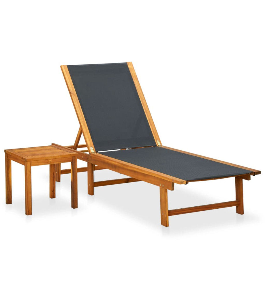 Chaise longue avec table Bois d'acacia solide et textilène Chaise longue avec table Bois d'acacia solide et textilène
