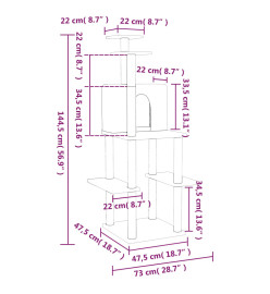 Arbre à chat avec griffoirs en sisal Gris clair 144,5 cm