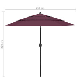 Parasol à 3 niveaux avec mât en aluminium Bordeaux 2,5 m