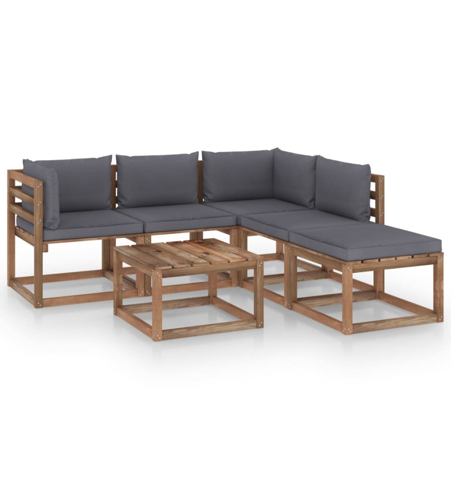 Salon palette de jardin 6 pcs et coussins Bois de pin imprégné Salon palette de jardin 6 pcs et coussins Bois de pin imprégné