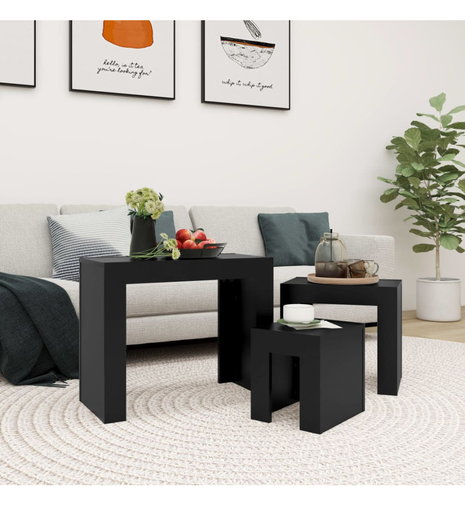 Tables basses gigognes 3 pcs Noir Aggloméré