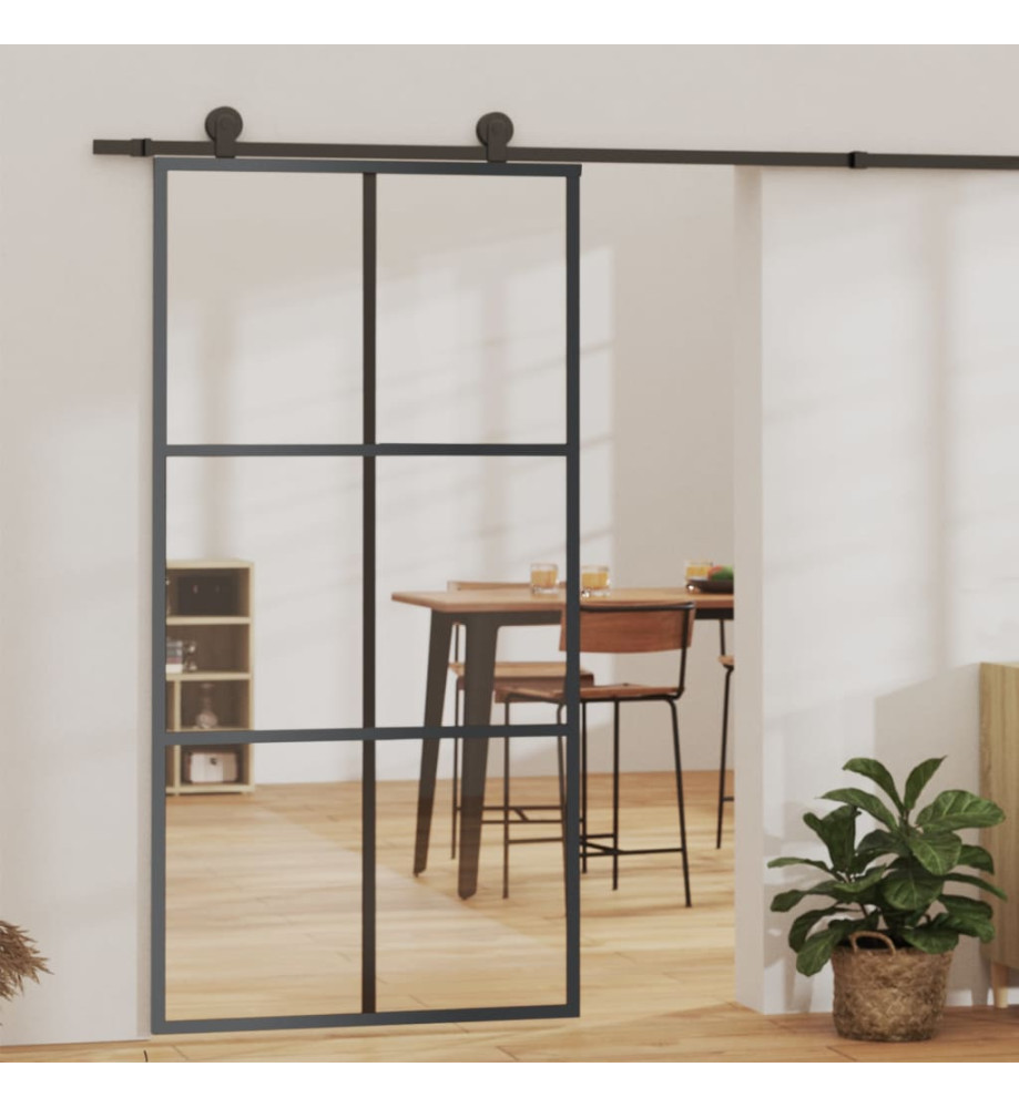 Porte coulissante Verre ESG et aluminium 102x205 cm Noir