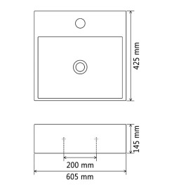 Vasque avec trou de robinet en céramique Noir 60,5x42,5x14,5 cm