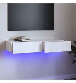 Meuble TV avec lumières LED Blanc brillant 90x35x15,5 cm