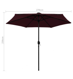 Parasol avec LED et mât en aluminium 270 cm Rouge bordeaux