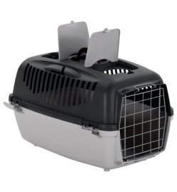 Cage de transport animaux de compagnie gris noir 61x40x38 cm PP