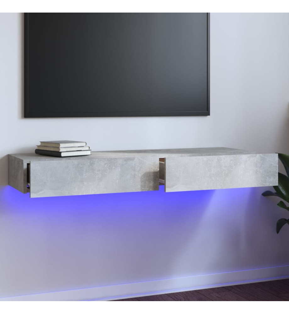 Meuble TV avec lumières LED Gris béton 120x35x15,5 cm