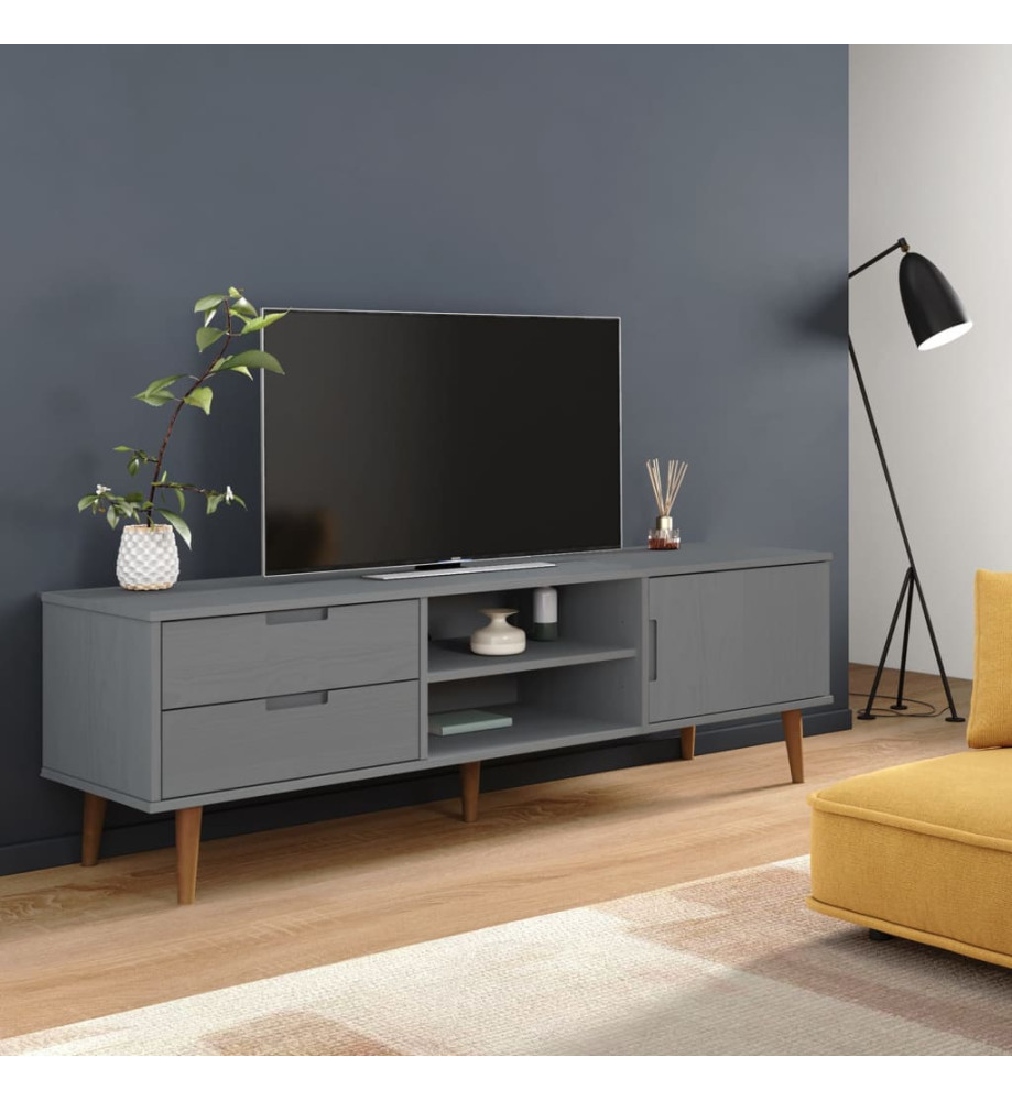 Meuble TV MOLDE Gris 158x40x49 cm Bois de pin massif