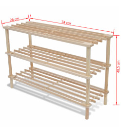 Range-chaussures à 3 étagères 2 pcs Bois de sapin solide