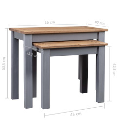 Tables gigognes 2pcs Gris Bois de pin massif Assortiment Panama