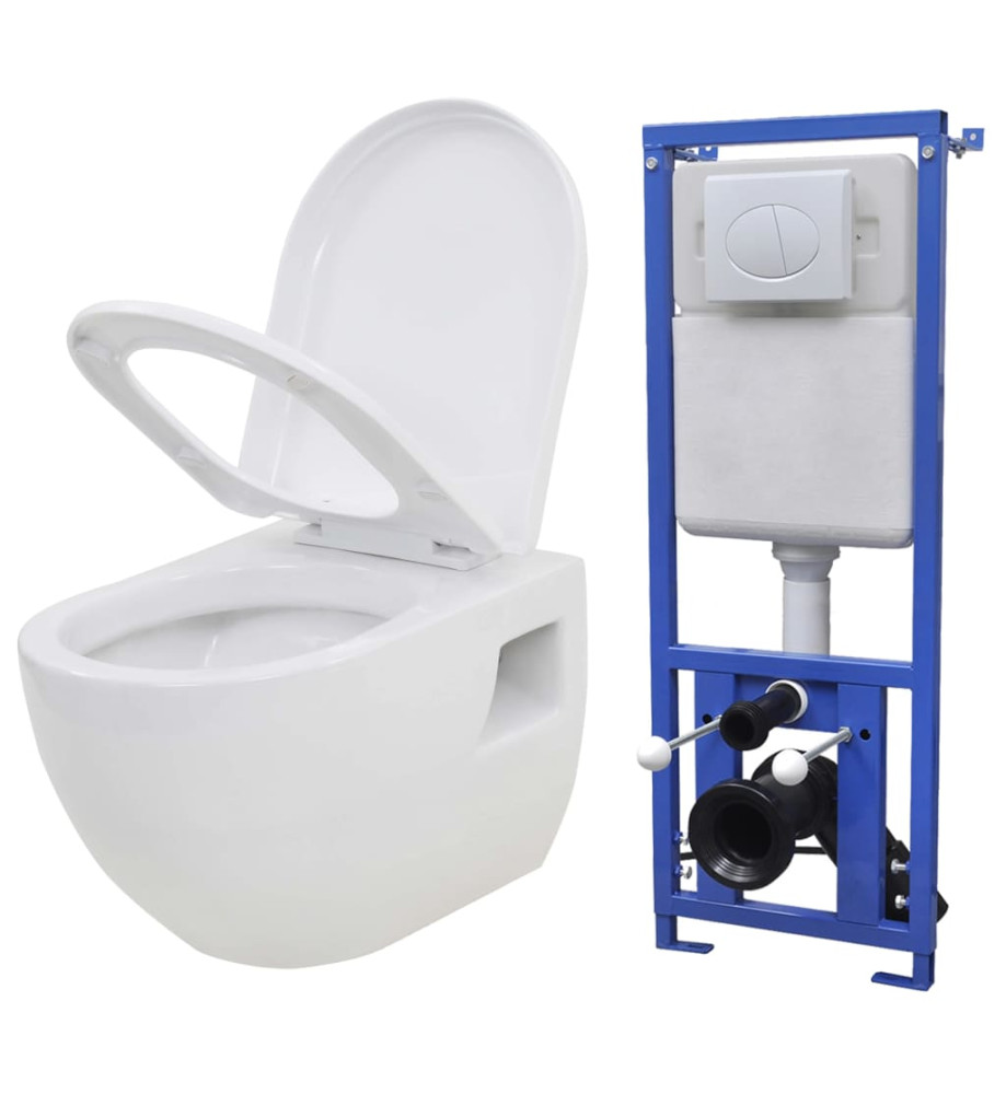 Toilette murale avec réservoir de chasse caché Céramique Blanc