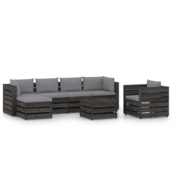 Salon de jardin 7 pcs avec coussins Bois imprégné de gris