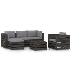 Salon de jardin 6 pcs avec coussins Bois imprégné de gris