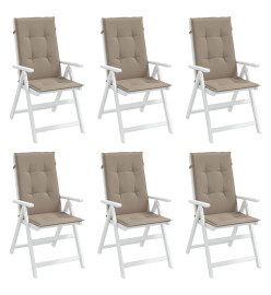 Coussins de chaise de jardin dossier haut lot de 6 taupe tissu