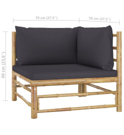 Salon de jardin 4 pcs avec coussins gris foncé Bambou