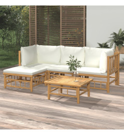Salon de jardin 5 pcs avec coussins blanc crème bambou