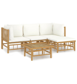 Salon de jardin 5 pcs avec coussins blanc crème bambou