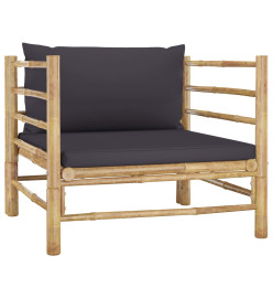 Canapé de jardin avec coussins gris foncé Bambou