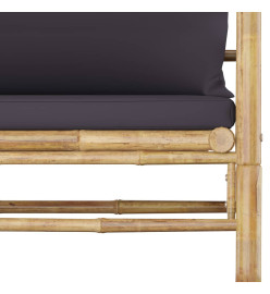 Canapé de jardin avec coussins gris foncé Bambou